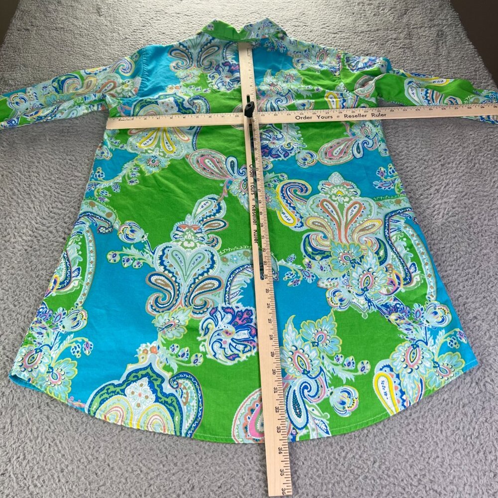 Lauren Ralph Lauren Pajama Dress Womens Medium Green Paisley PJ Top Button - Picture 5 of 10